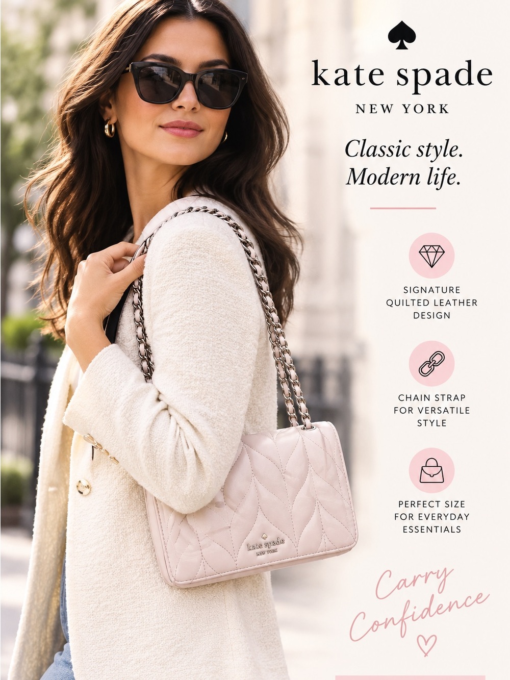 kate spade Quilted Light Pink Chain Shoulder Crossbody Bag